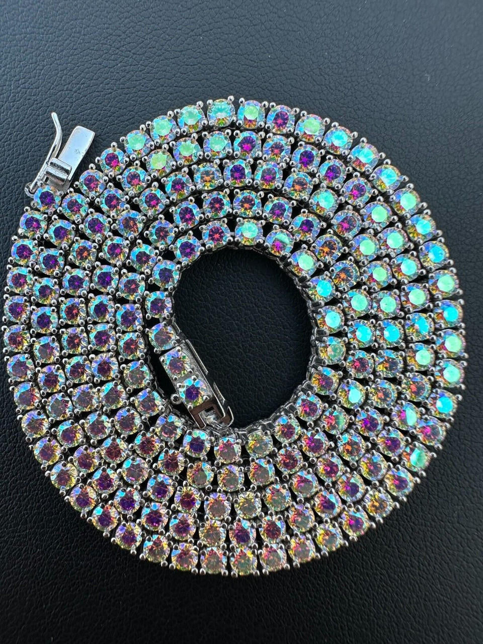Opal Rainbow MOISSANITE Tennis Chain Necklace Iced Out - 925 Silver - 3mm - 16"-28"