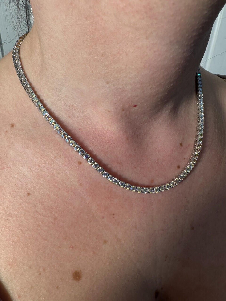 Opal Rainbow MOISSANITE Tennis Chain Necklace Iced Out - 925 Silver - 3mm - 16"-28"