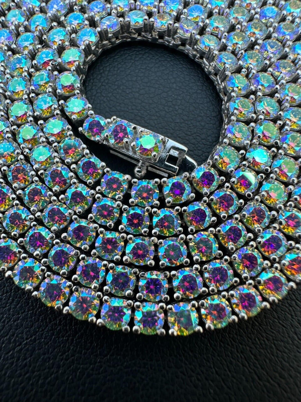 Opal Rainbow MOISSANITE Tennis Chain Necklace Iced Out - 925 Silver - 3mm - 16"-28"