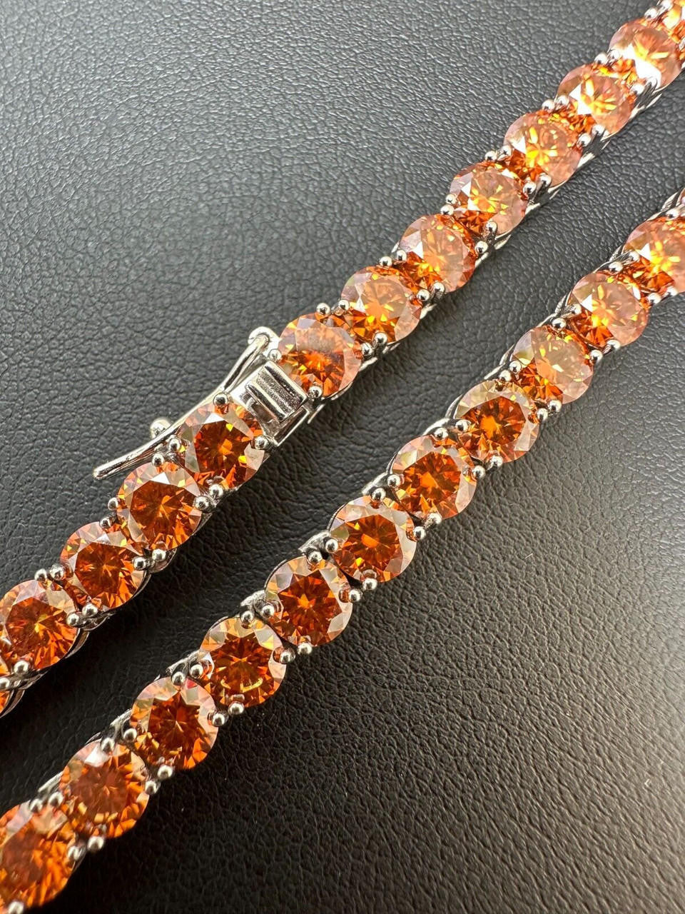 Orange MOISSANITE Tennis Chain Necklace Iced Out - 925 Silver - 5mm - 16"-28"