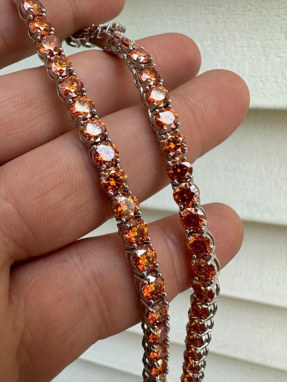 Orange MOISSANITE Tennis Chain Necklace Iced Out - 925 Silver - 5mm - 16"-28"