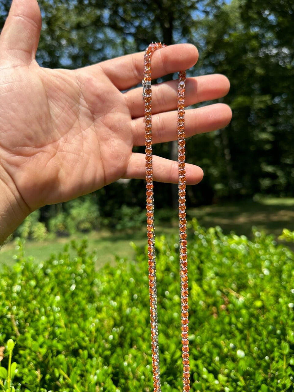 Orange MOISSANITE Tennis Chain Necklace Iced Out - 925 Silver - 5mm - 16"-28"