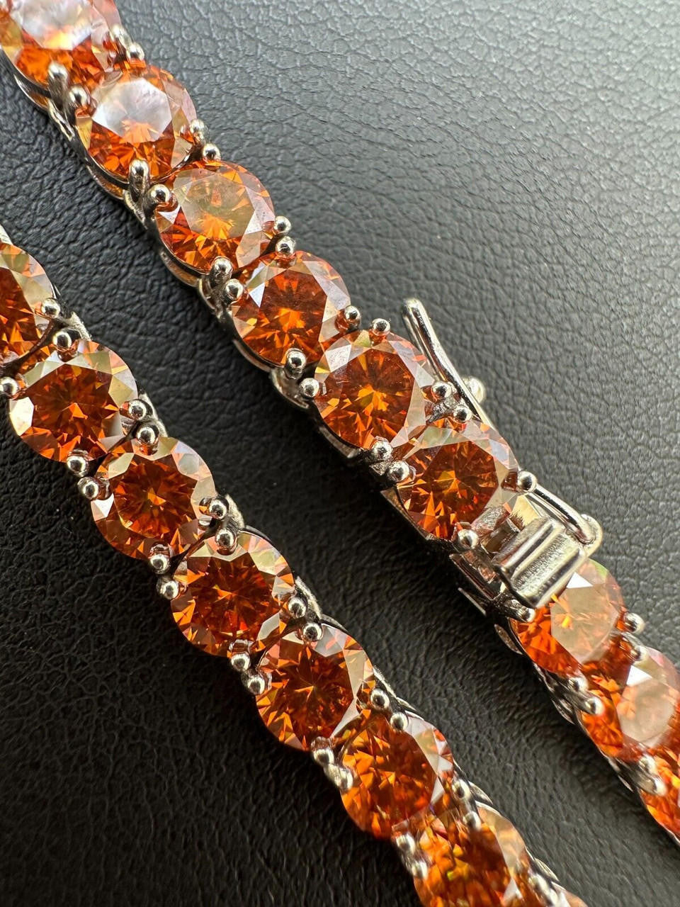 Orange MOISSANITE Tennis Chain Necklace Iced Out - 925 Silver - 5mm - 16"-28"