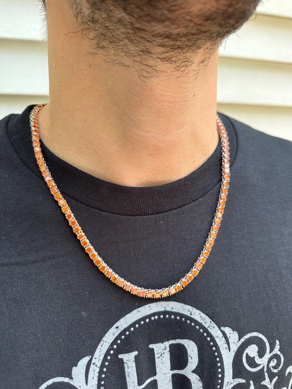 Orange MOISSANITE Tennis Chain Necklace Iced Out - 925 Silver - 5mm - 16"-28"