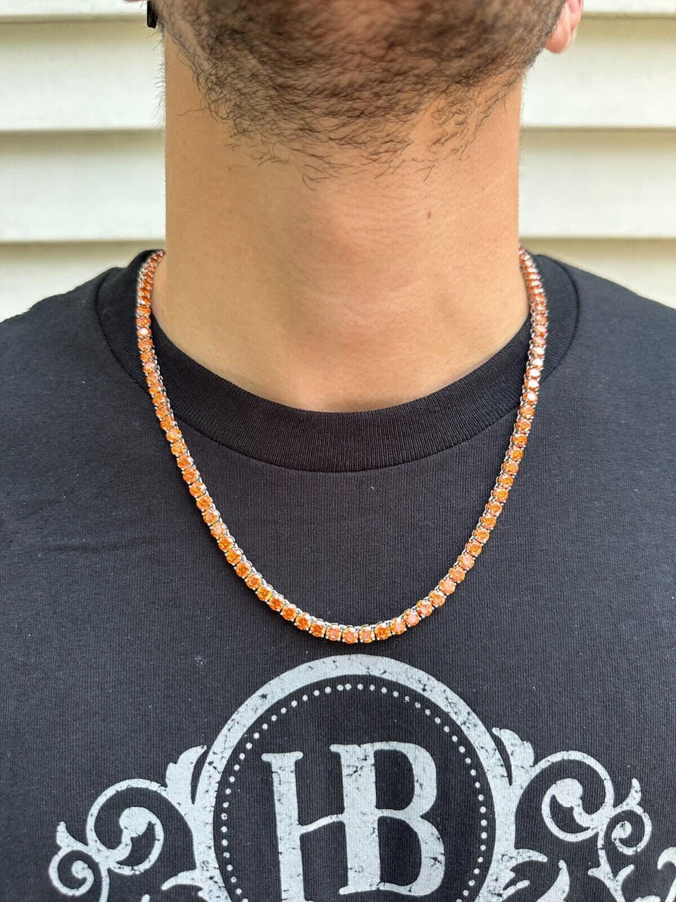 Orange MOISSANITE Tennis Chain Necklace Iced Out - 925 Silver - 5mm - 16"-28"