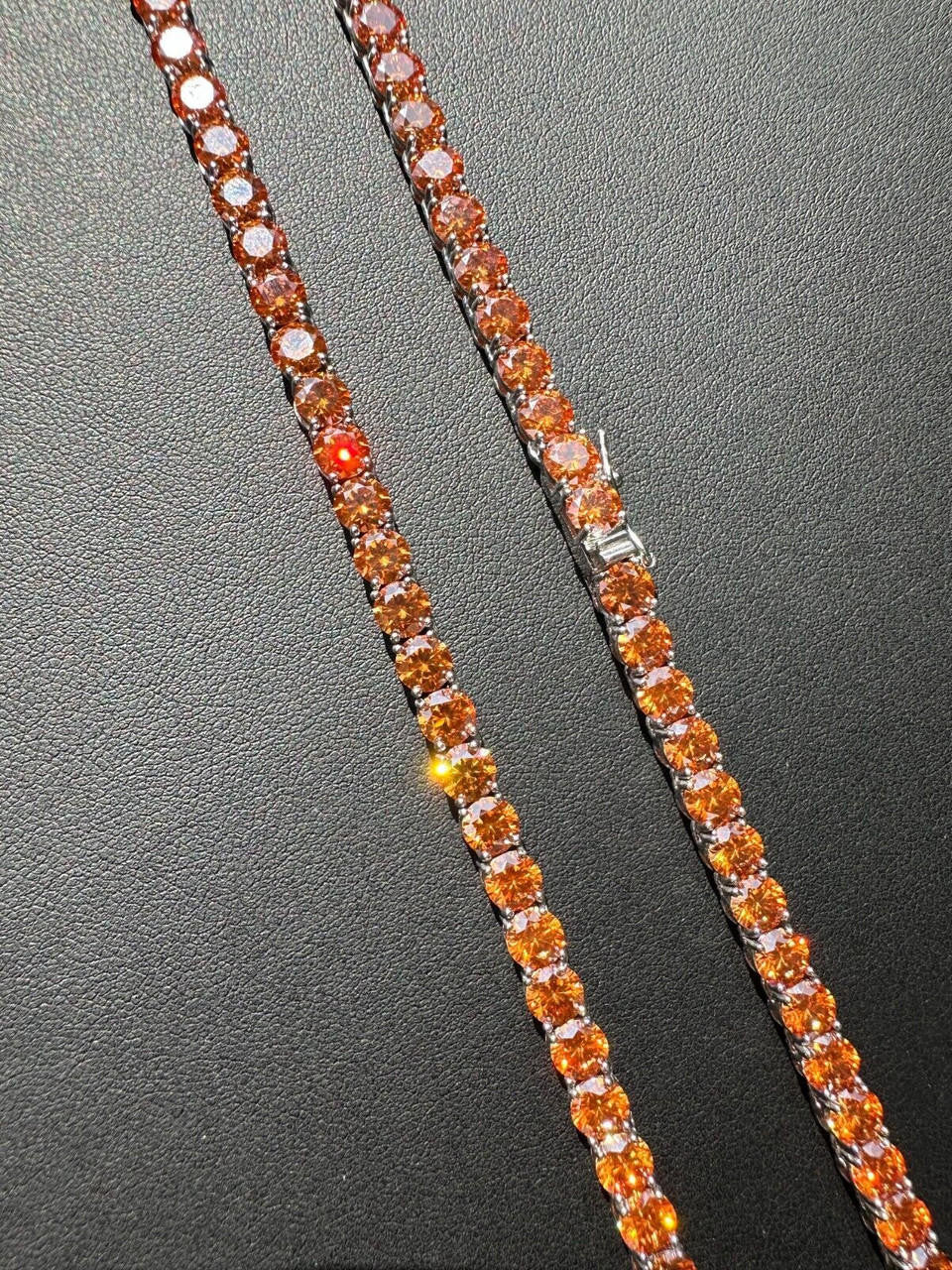 Orange MOISSANITE Tennis Chain Necklace Iced Out - 925 Silver - 5mm - 16"-28"