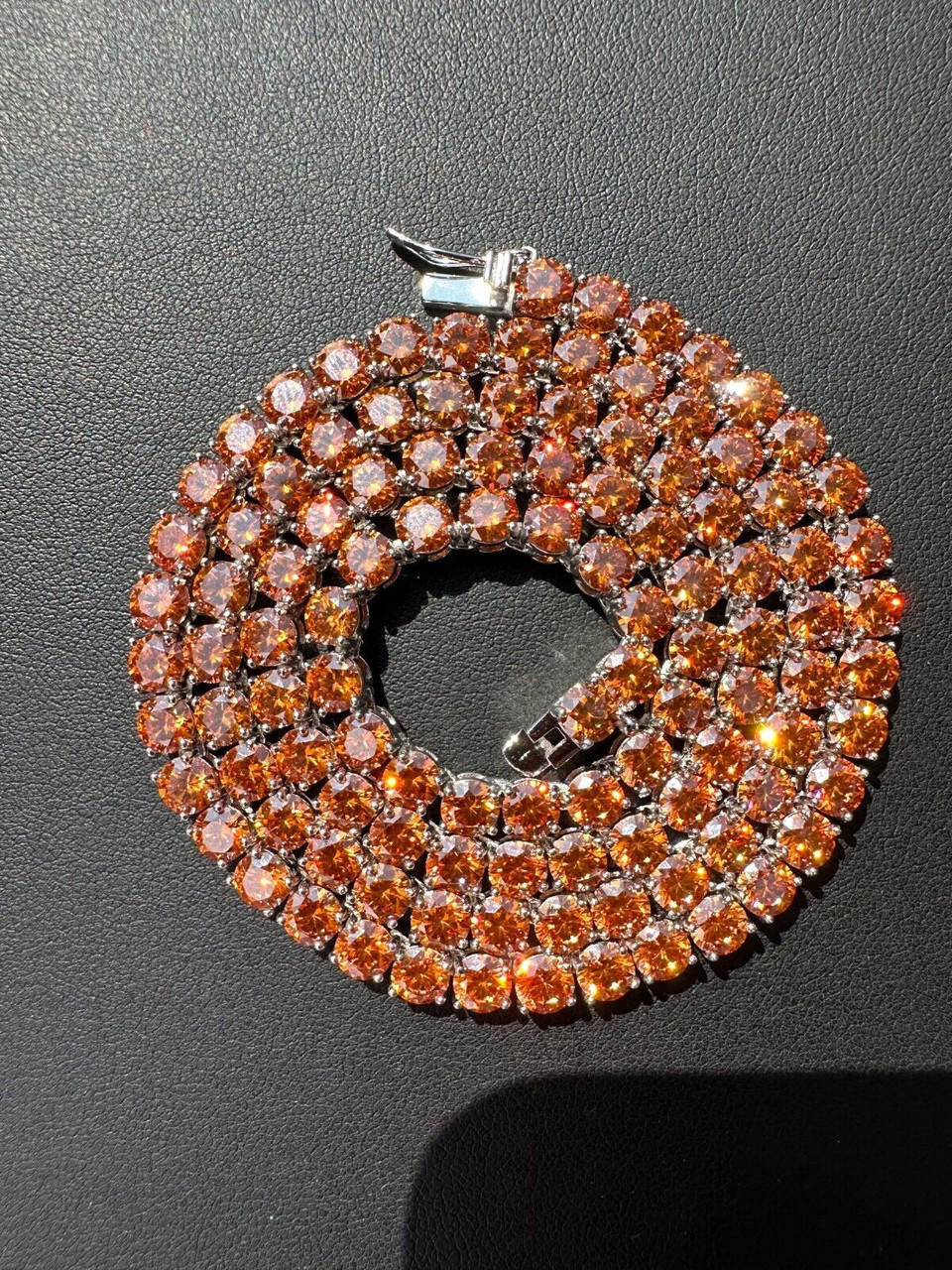 Orange MOISSANITE Tennis Chain Necklace Iced Out - 925 Silver - 5mm - 16"-28"