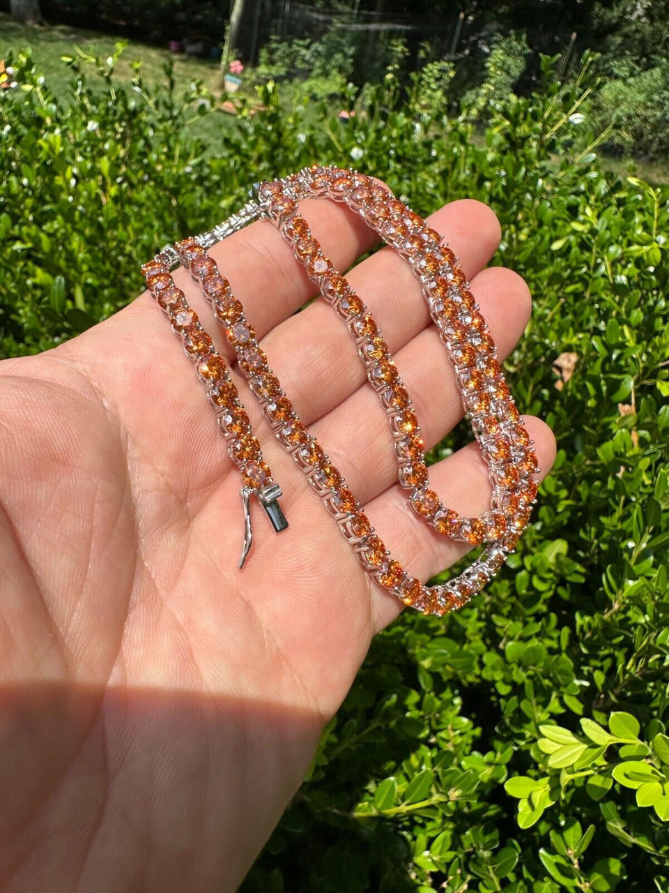 Orange MOISSANITE Tennis Chain Necklace Iced Out - 925 Silver - 5mm - 16"-28"