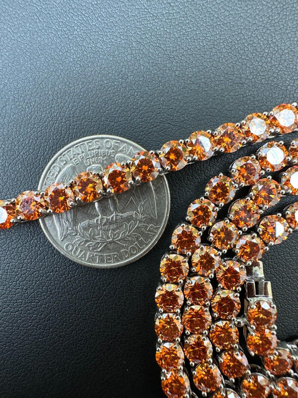 Orange MOISSANITE Tennis Chain Necklace Iced Out - 925 Silver - 5mm - 16"-28"
