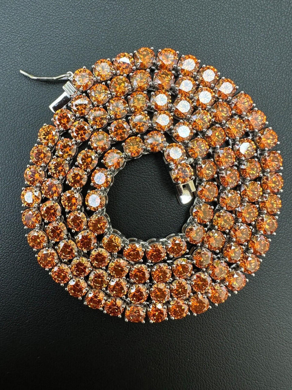 Orange MOISSANITE Tennis Chain Necklace Iced Out - 925 Silver - 5mm - 16"-28"