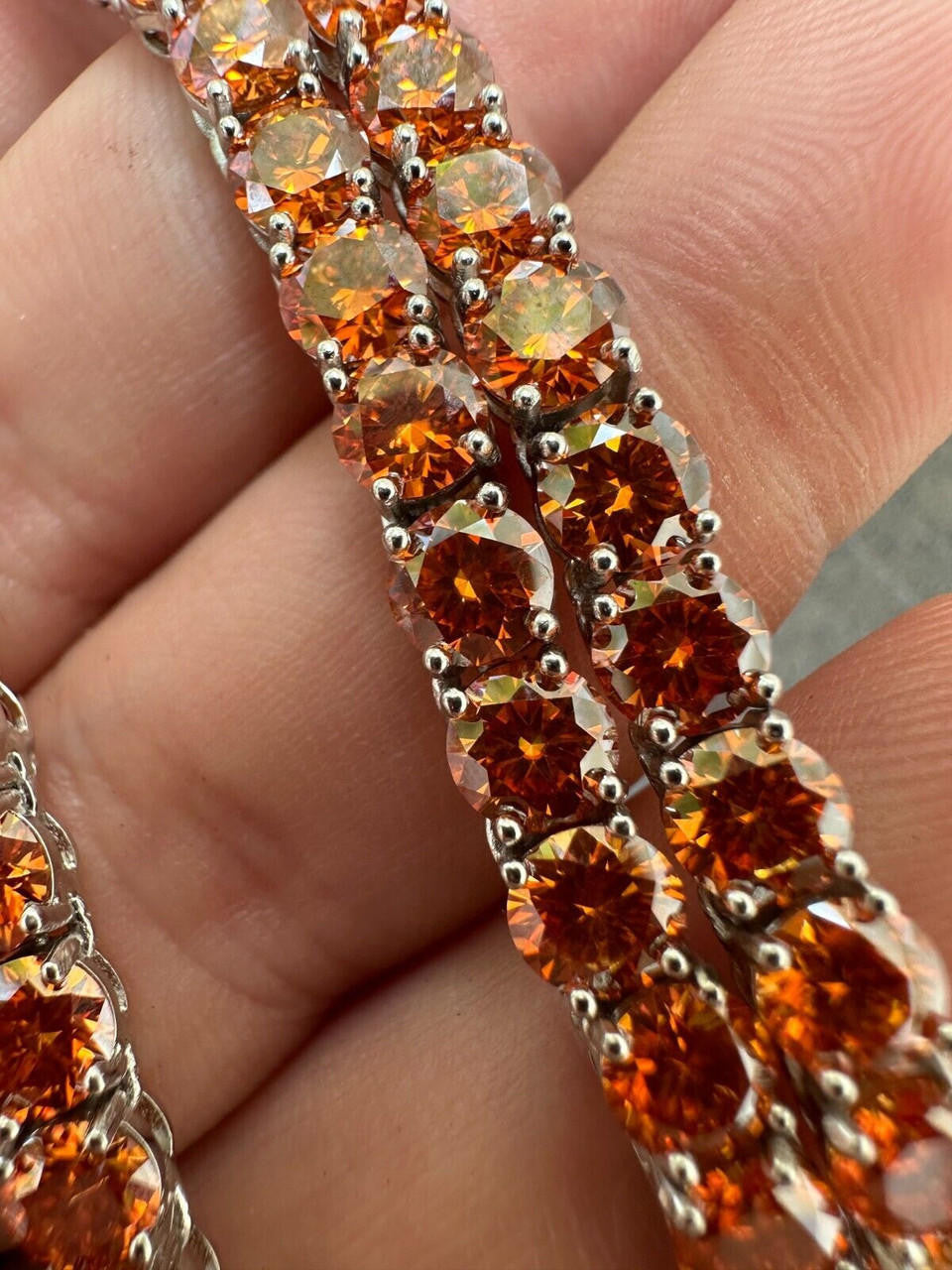 Orange MOISSANITE Tennis Chain Necklace Iced Out - 925 Silver - 5mm - 16"-28"