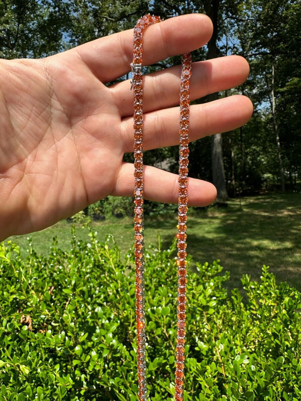 Orange MOISSANITE Tennis Chain Necklace Iced Out - 925 Silver - 5mm - 16"-28"
