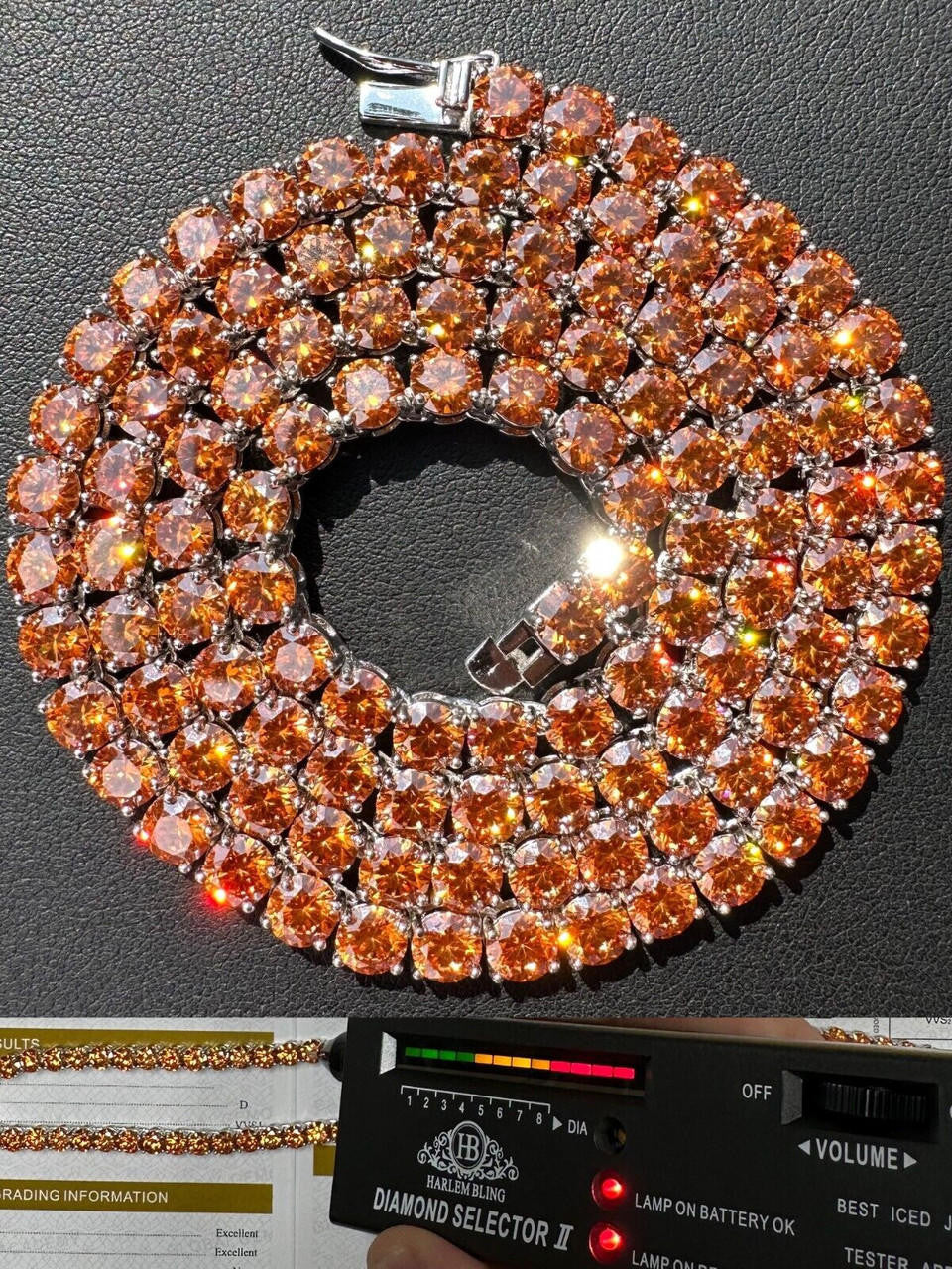 Orange MOISSANITE Tennis Chain Necklace Iced Out - 925 Silver - 5mm - 16"-28"