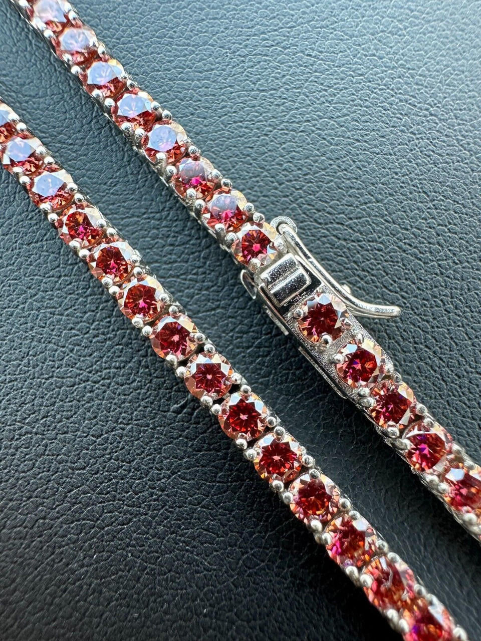 Pink MOISSANITE Tennis Chain Necklace Iced Out - 925 Silver - 3mm - 16"-28"