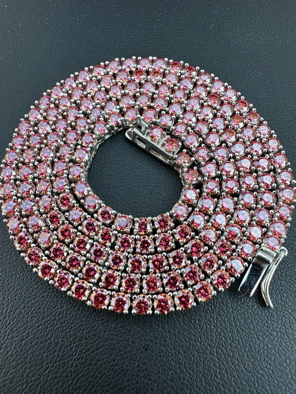 Pink MOISSANITE Tennis Chain Necklace Iced Out - 925 Silver - 3mm - 16"-28"
