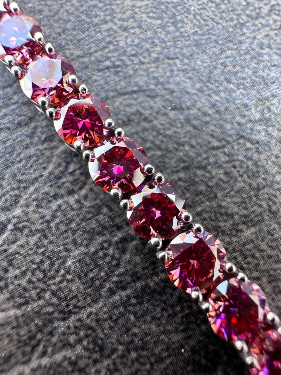 Pink MOISSANITE Tennis Chain Necklace Iced Out - 925 Silver - 5mm - 16"-28"