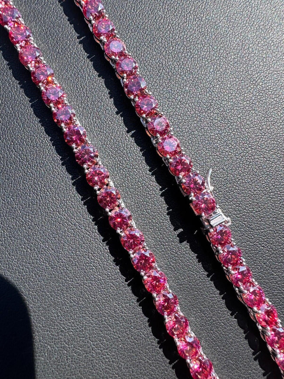 Pink MOISSANITE Tennis Chain Necklace Iced Out - 925 Silver - 5mm - 16"-28"