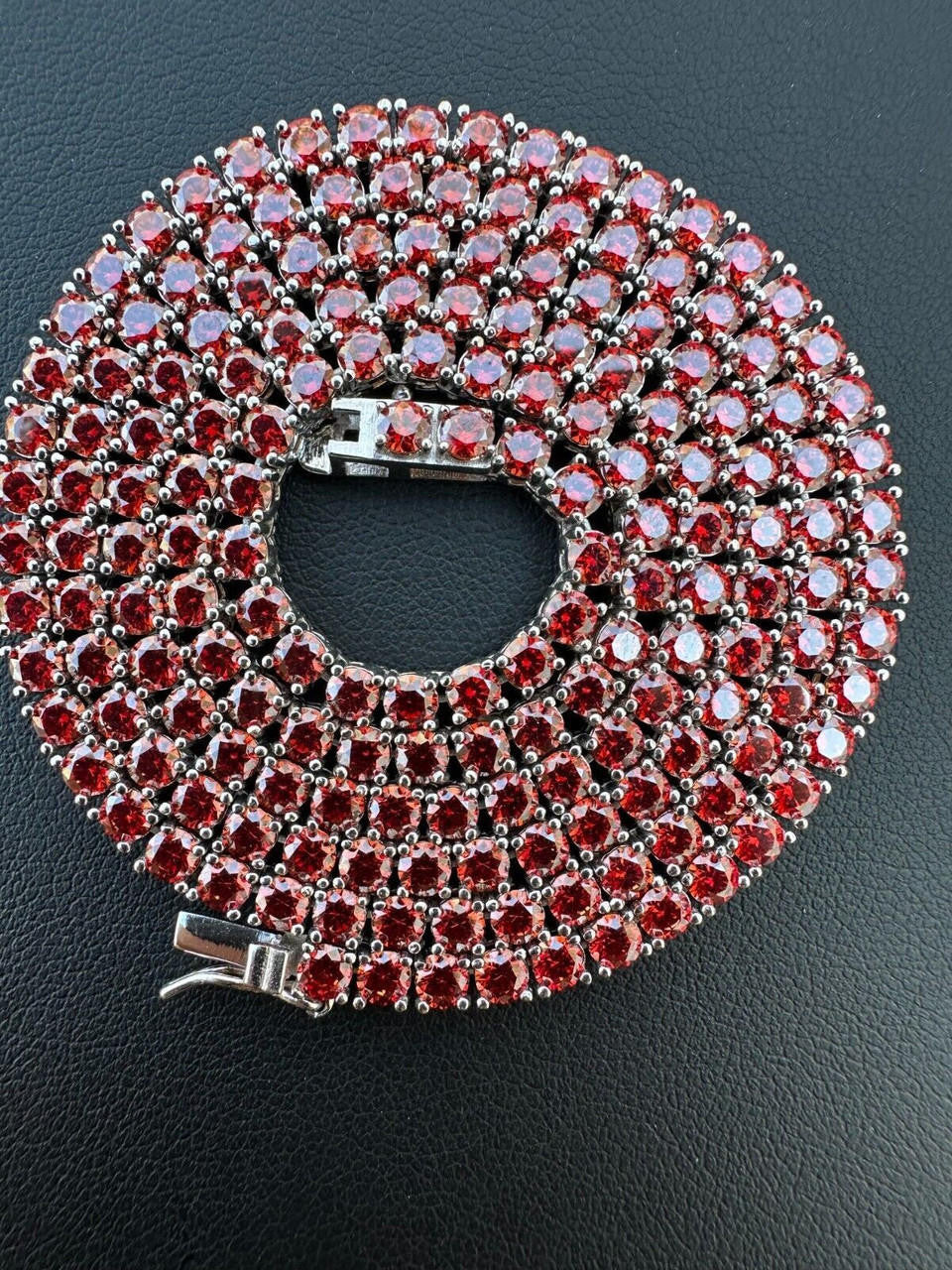 Ruby Red MOISSANITE Tennis Chain Necklace Iced Out - 925 Silver - 3mm - 16"-28"