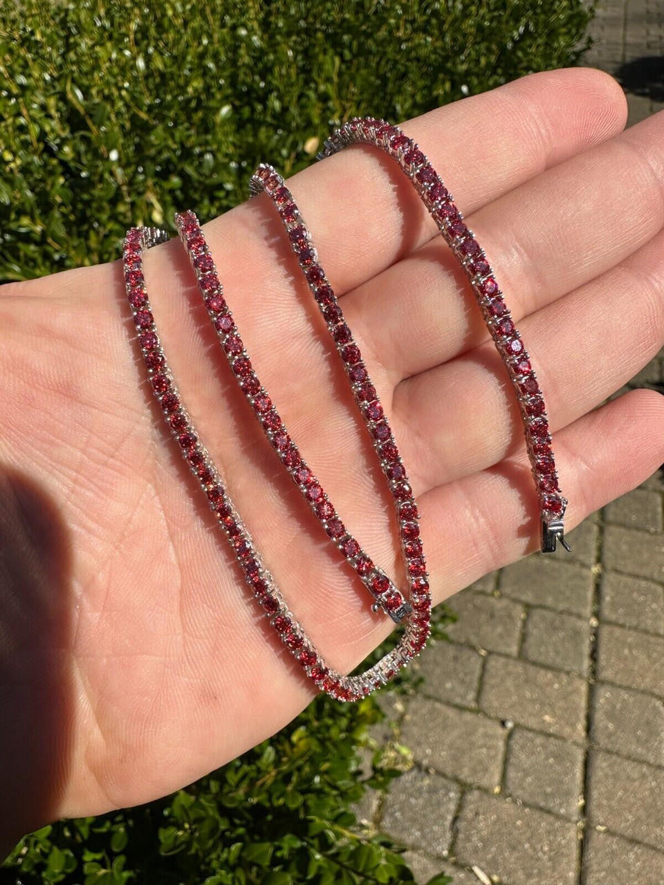 Ruby Red MOISSANITE Tennis Chain Necklace Iced Out - 925 Silver - 3mm - 16"-28"