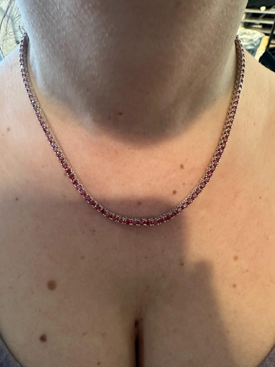 Ruby Red MOISSANITE Tennis Chain Necklace Iced Out - 925 Silver - 3mm - 16"-28"
