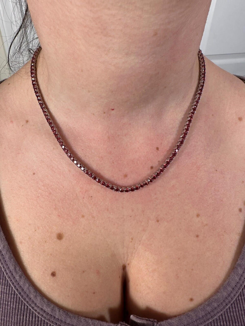 Ruby Red MOISSANITE Tennis Chain Necklace Iced Out - 925 Silver - 3mm - 16"-28"