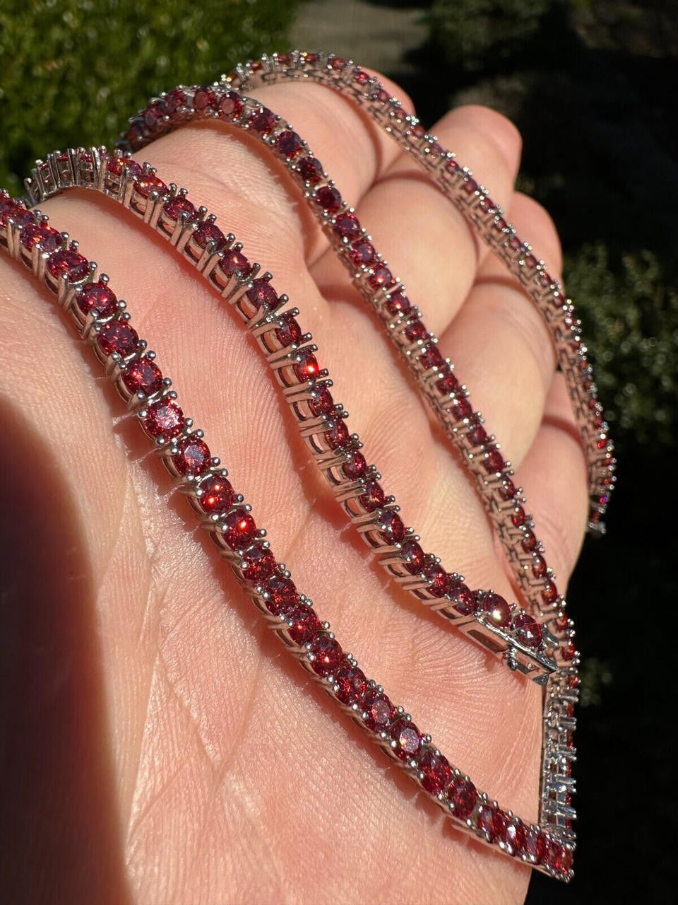 Ruby Red MOISSANITE Tennis Chain Necklace Iced Out - 925 Silver - 3mm - 16"-28"