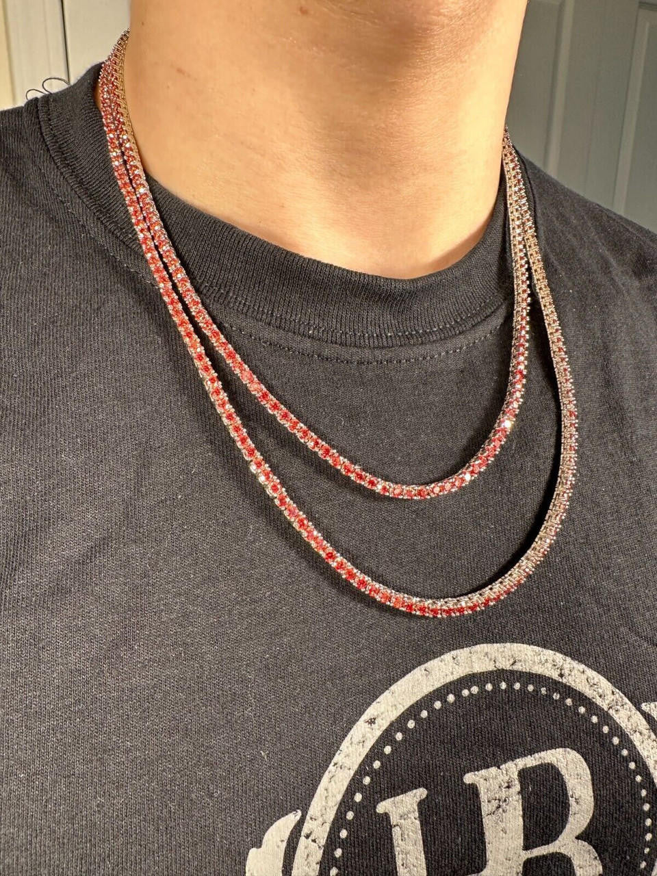 Ruby Red MOISSANITE Tennis Chain Necklace Iced Out - 925 Silver - 3mm - 16"-28"