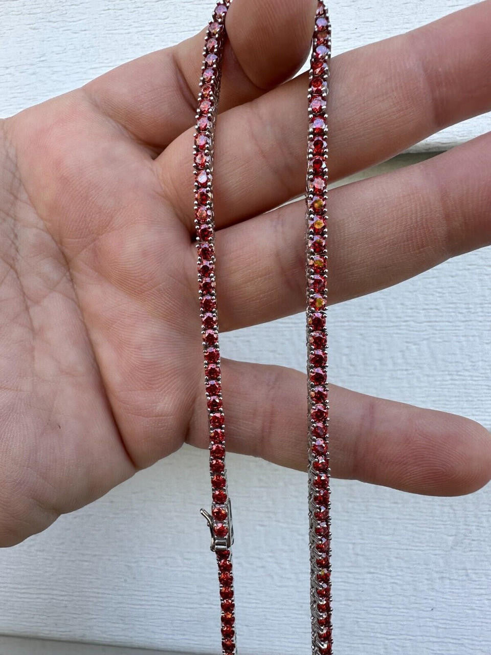 Ruby Red MOISSANITE Tennis Chain Necklace Iced Out - 925 Silver - 3mm - 16"-28"