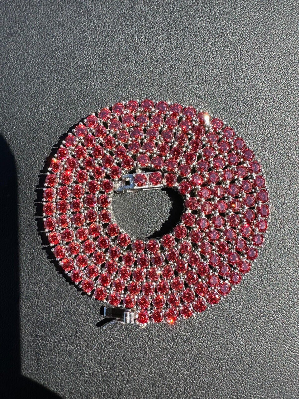 Ruby Red MOISSANITE Tennis Chain Necklace Iced Out - 925 Silver - 3mm - 16"-28"