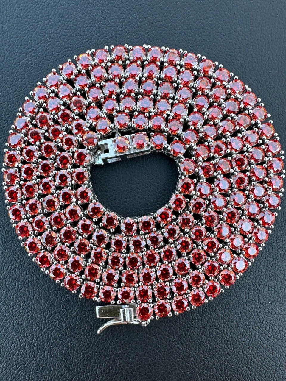 Ruby Red MOISSANITE Tennis Chain Necklace Iced Out - 925 Silver - 3mm - 16"-28"