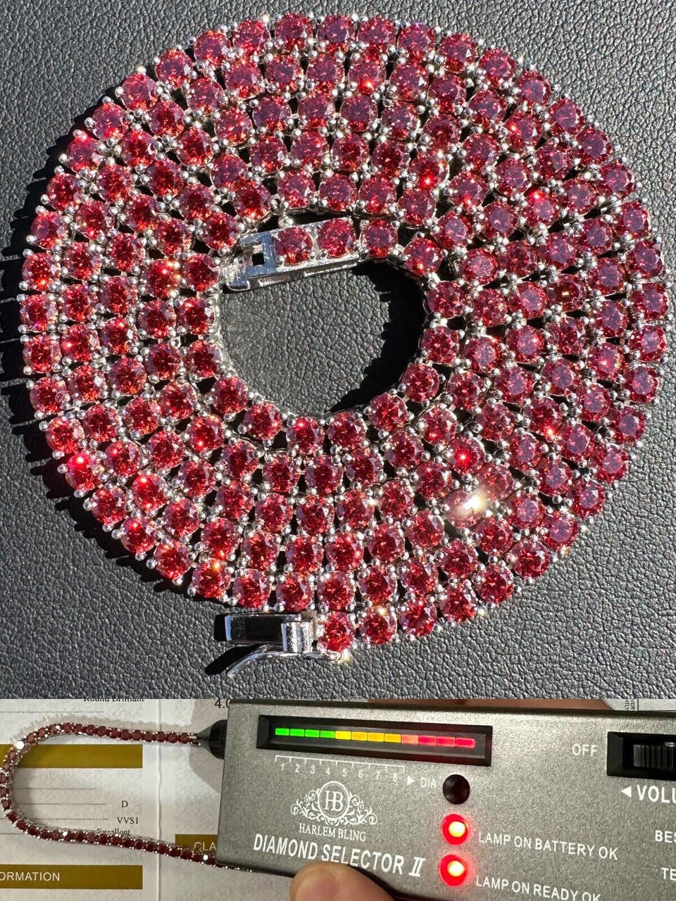 Ruby Red MOISSANITE Tennis Chain Necklace Iced Out - 925 Silver - 3mm - 16"-28"