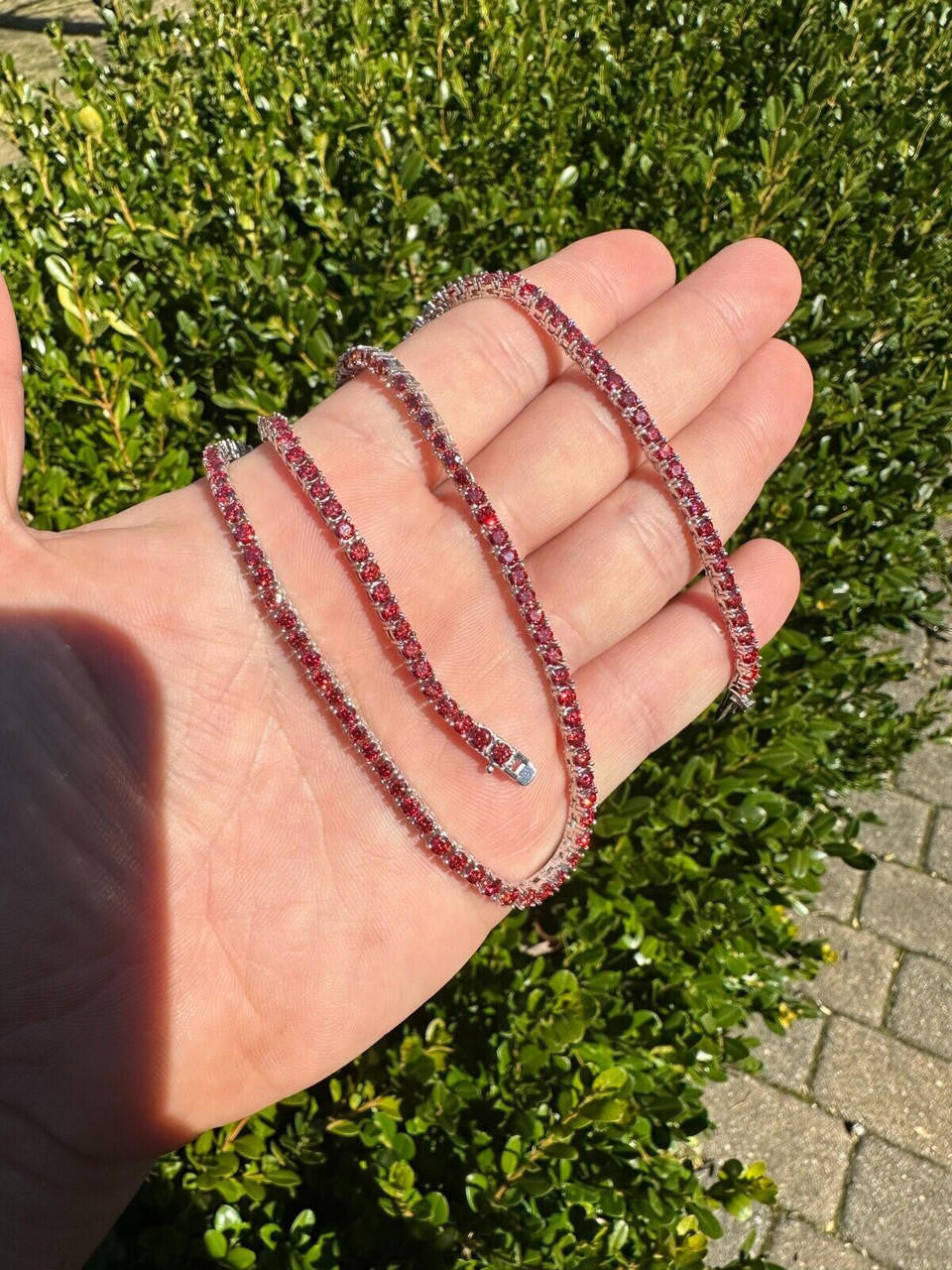 Ruby Red MOISSANITE Tennis Chain Necklace Iced Out - 925 Silver - 3mm - 16"-28"