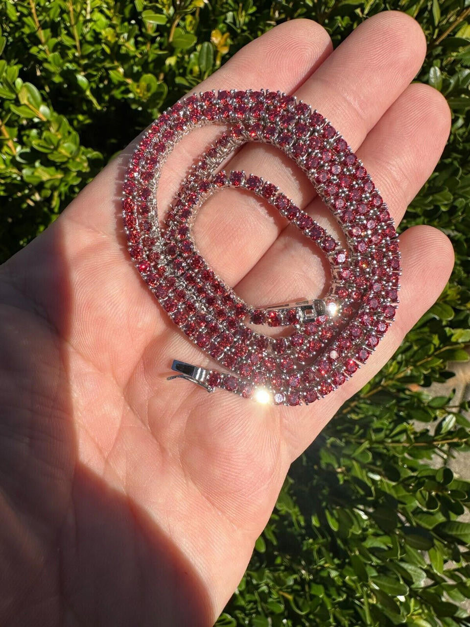 Ruby Red MOISSANITE Tennis Chain Necklace Iced Out - 925 Silver - 3mm - 16"-28"