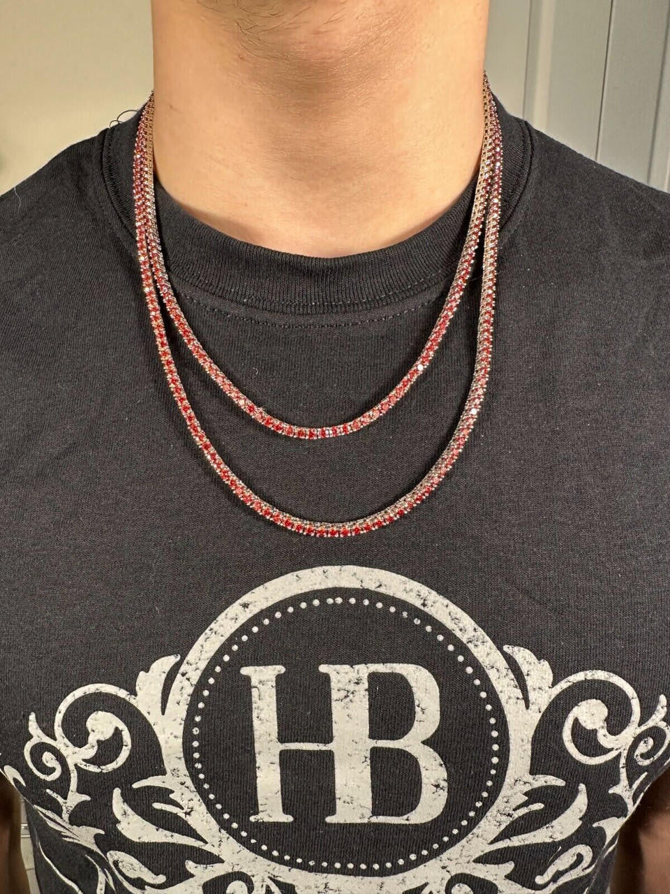 Ruby Red MOISSANITE Tennis Chain Necklace Iced Out - 925 Silver - 3mm - 16"-28"