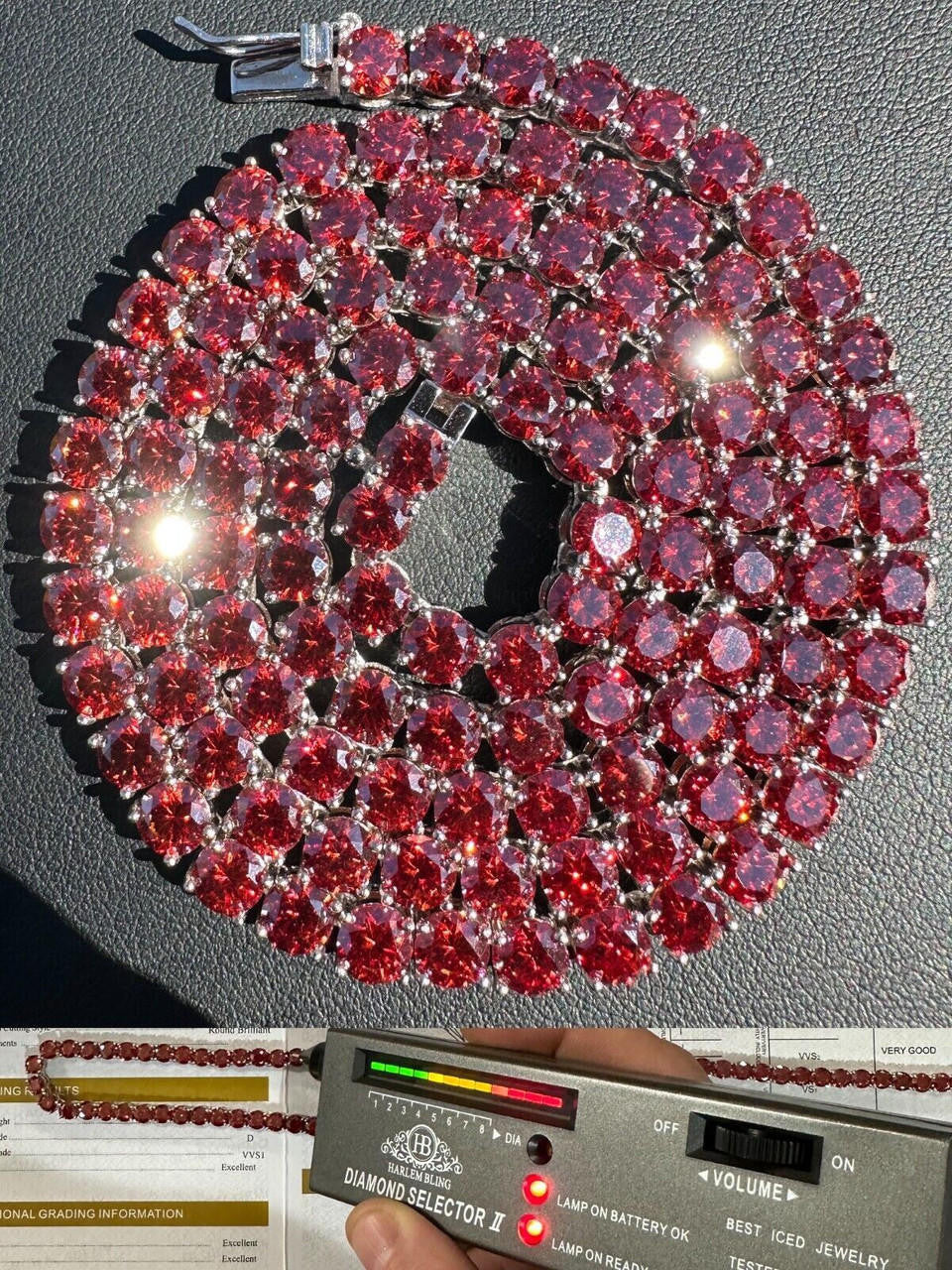 Ruby Red MOISSANITE Tennis Chain Necklace Iced Out - 925 Silver - 5mm - 16"-28"