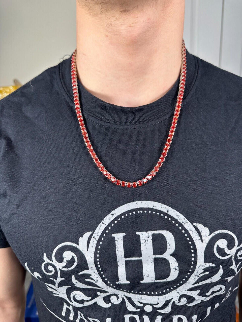 Ruby Red MOISSANITE Tennis Chain Necklace Iced Out - 925 Silver - 5mm - 16"-28"