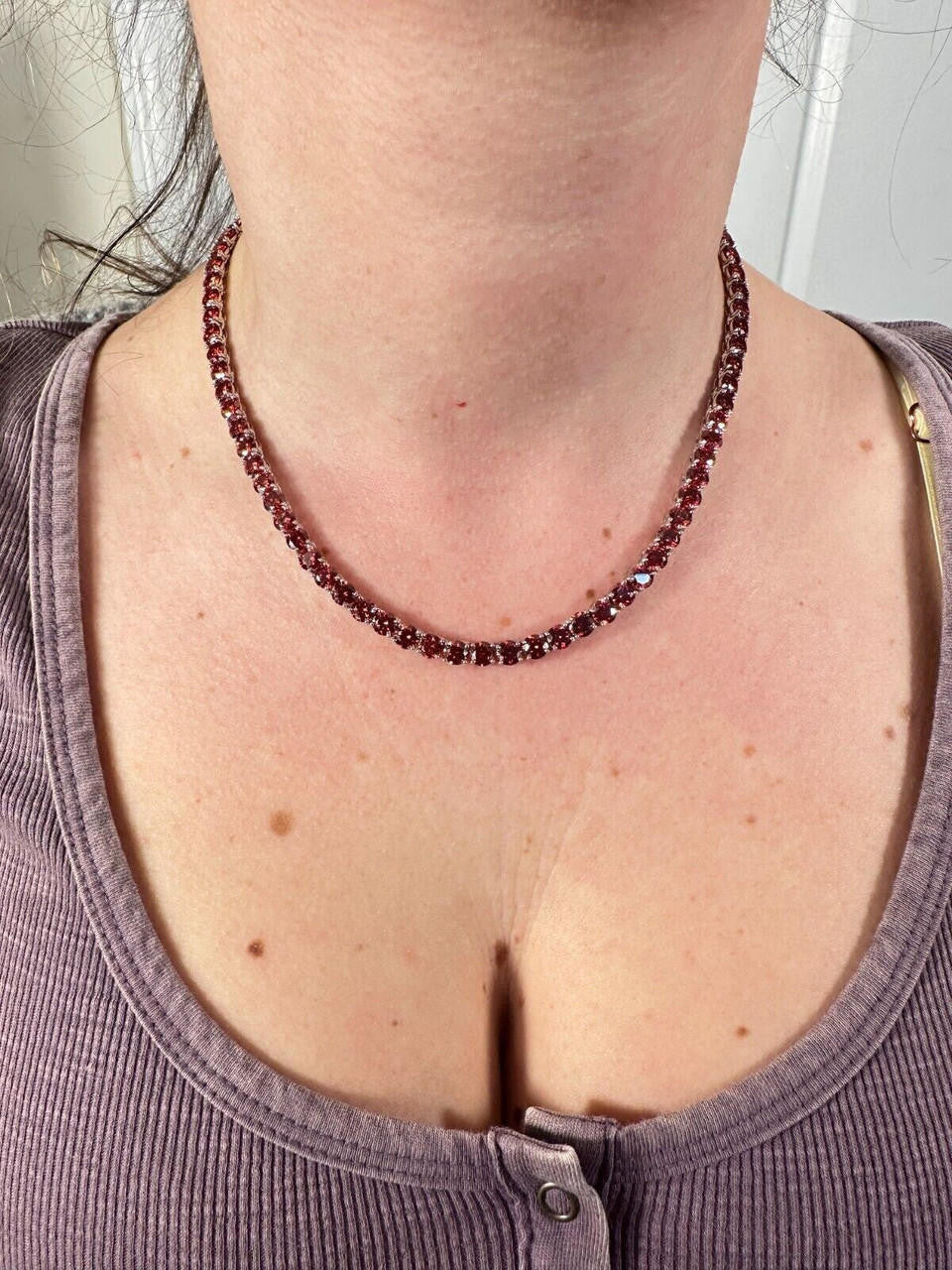 Ruby Red MOISSANITE Tennis Chain Necklace Iced Out - 925 Silver - 5mm - 16"-28"