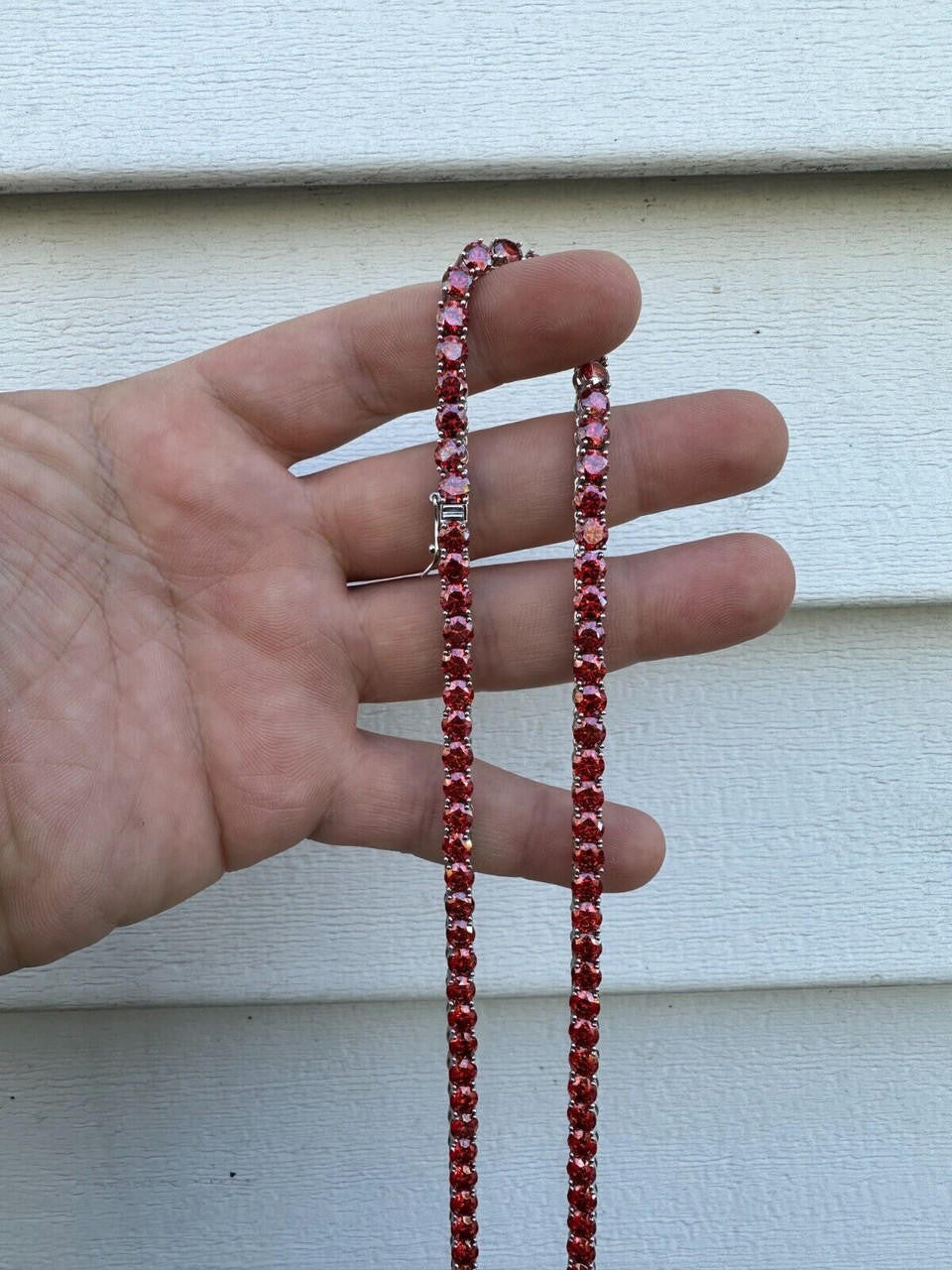 Ruby Red MOISSANITE Tennis Chain Necklace Iced Out - 925 Silver - 5mm - 16"-28"