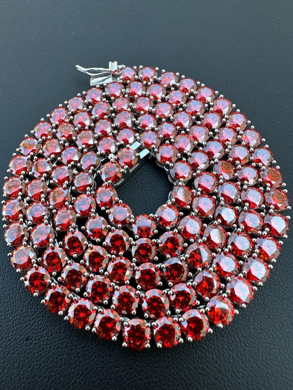 Ruby Red MOISSANITE Tennis Chain Necklace Iced Out - 925 Silver - 5mm - 16"-28"