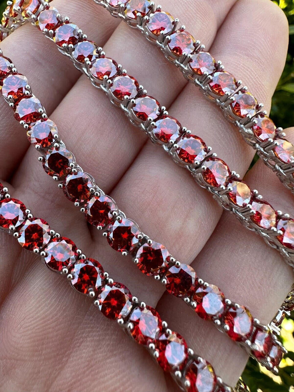 Ruby Red MOISSANITE Tennis Chain Necklace Iced Out - 925 Silver - 5mm - 16"-28"