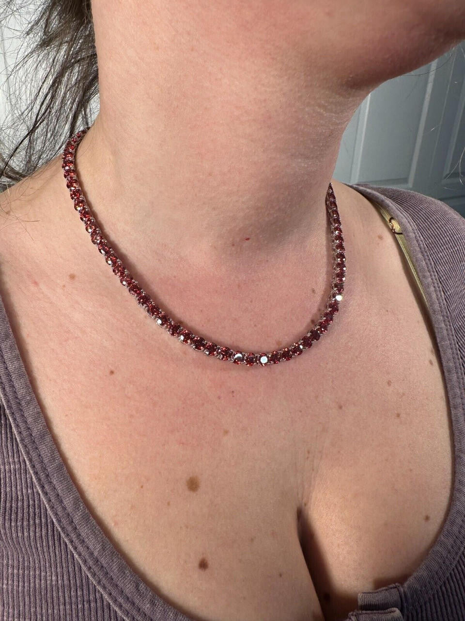 Ruby Red MOISSANITE Tennis Chain Necklace Iced Out - 925 Silver - 5mm - 16"-28"