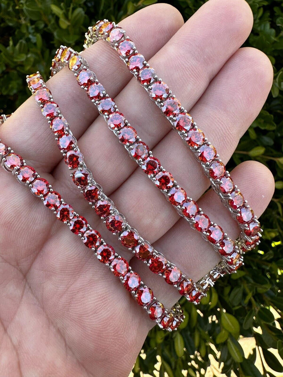 Ruby Red MOISSANITE Tennis Chain Necklace Iced Out - 925 Silver - 5mm - 16"-28"