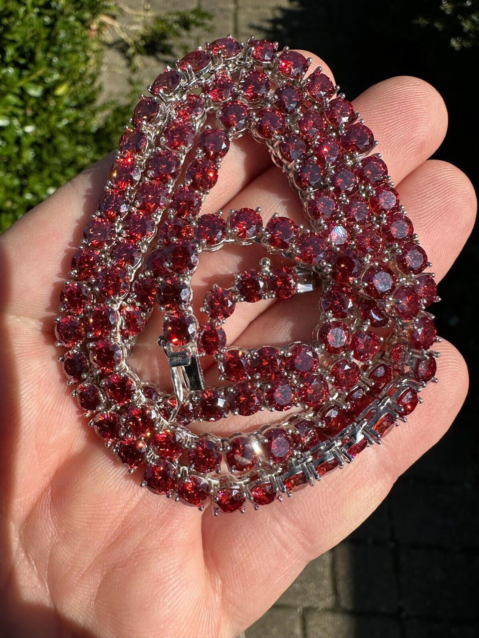 Ruby Red MOISSANITE Tennis Chain Necklace Iced Out - 925 Silver - 5mm - 16"-28"