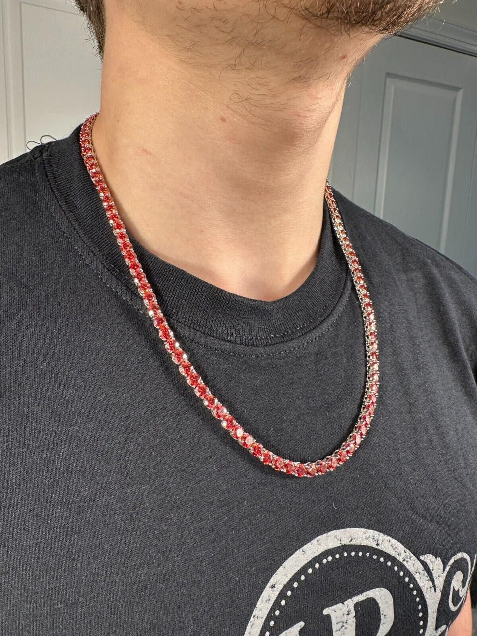 Ruby Red MOISSANITE Tennis Chain Necklace Iced Out - 925 Silver - 5mm - 16"-28"
