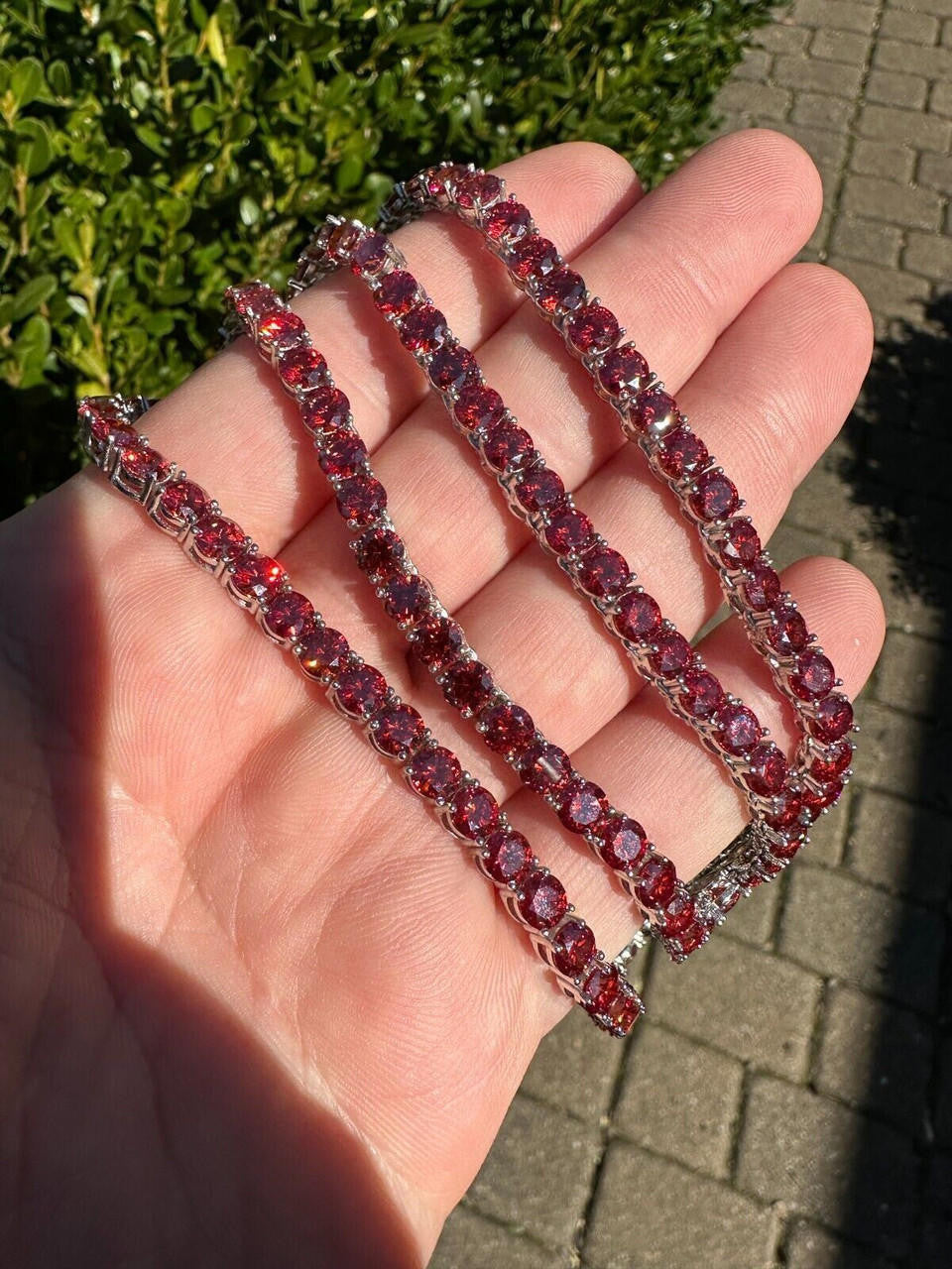 Ruby Red MOISSANITE Tennis Chain Necklace Iced Out - 925 Silver - 5mm - 16"-28"