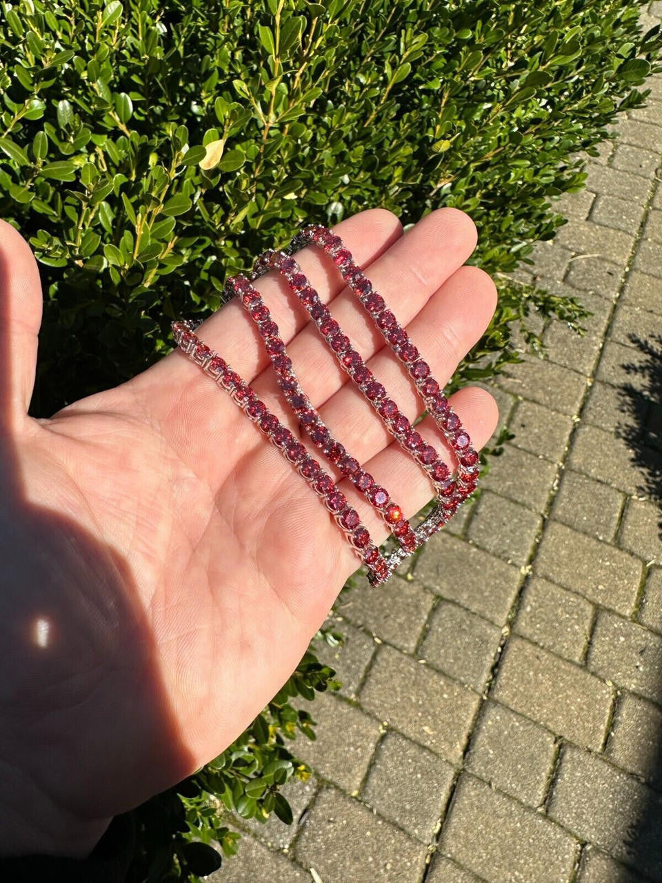Ruby Red MOISSANITE Tennis Chain Necklace Iced Out - 925 Silver - 5mm - 16"-28"