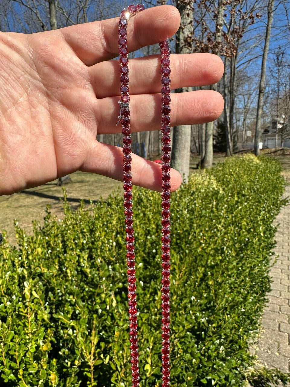 Ruby Red MOISSANITE Tennis Chain Necklace Iced Out - 925 Silver - 5mm - 16"-28"
