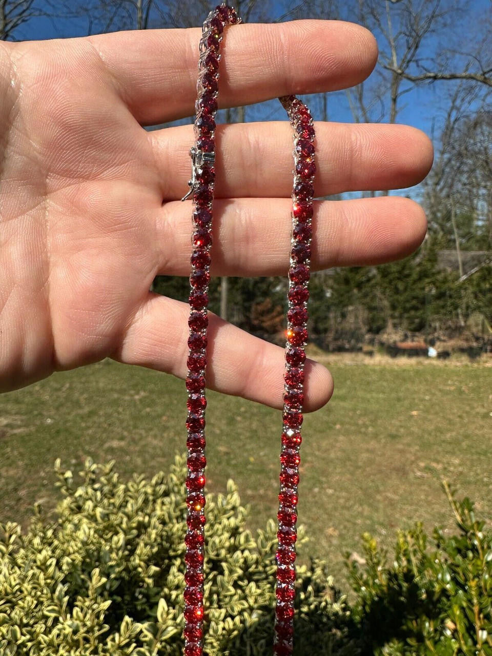 Ruby Red MOISSANITE Tennis Chain Necklace Iced Out - 925 Silver - 5mm - 16"-28"