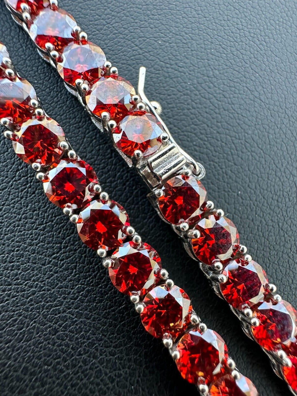 Ruby Red MOISSANITE Tennis Chain Necklace Iced Out - 925 Silver - 5mm - 16"-28"