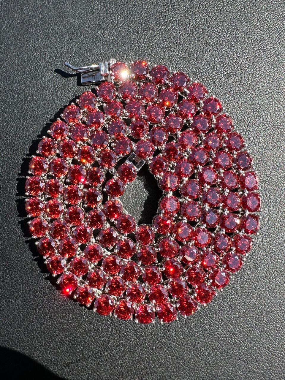Ruby Red MOISSANITE Tennis Chain Necklace Iced Out - 925 Silver - 5mm - 16"-28"